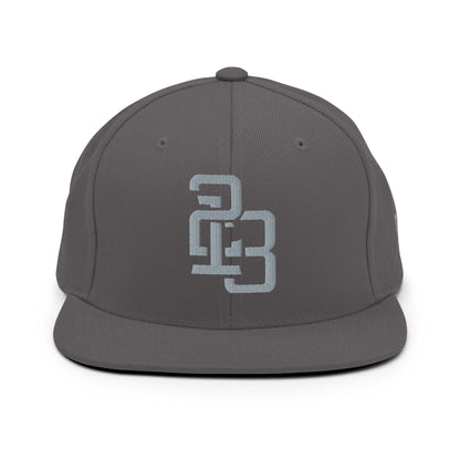 "213" Wool Blend Snapback Hat | Yupoong 6089M | E Luna SELECT Tricrest 3 Grey Thread Front, Left Side & Back Logos