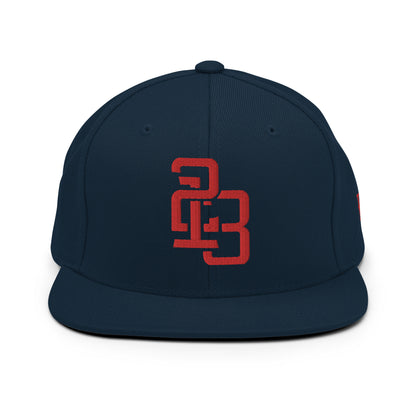 "213" Wool Blend Snapback Hat | Yupoong 6089M | E Luna ESSENTIAL Duocrest 2 Red Thread Front & Left Side Logos