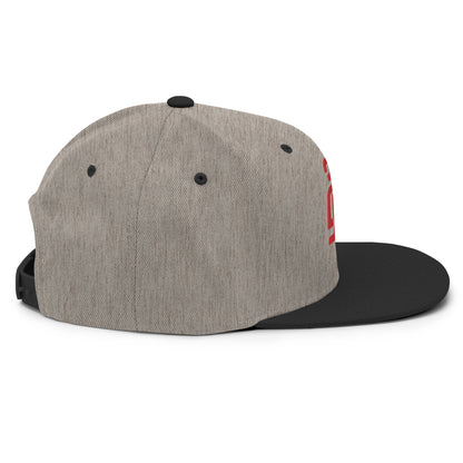 "213" Wool Blend Snapback Hat | Yupoong 6089M | E Luna ESSENTIAL Duocrest 2 Red Thread Front & Left Side Logos
