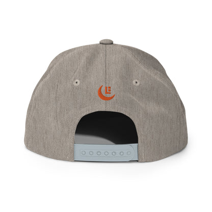 "SAN" Wool Blend Snapback Hat | Yupoong 6089M | E Luna Brand PREMIUM Quadcrest 4 Orange Thread Logos: Front, Left, Right Signature & Back [3D Puff Edition]