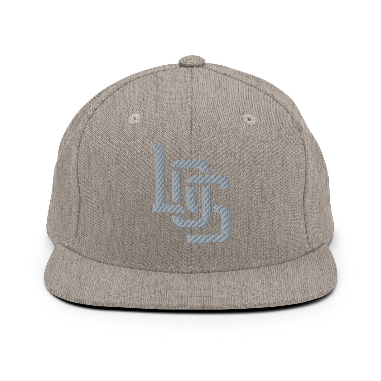 "LOS" Wool Blend Snapback Hat | Yupoong 6089M | E Luna ESSENTIAL Duocrest 2 Grey Thread Front & Left Side Logos