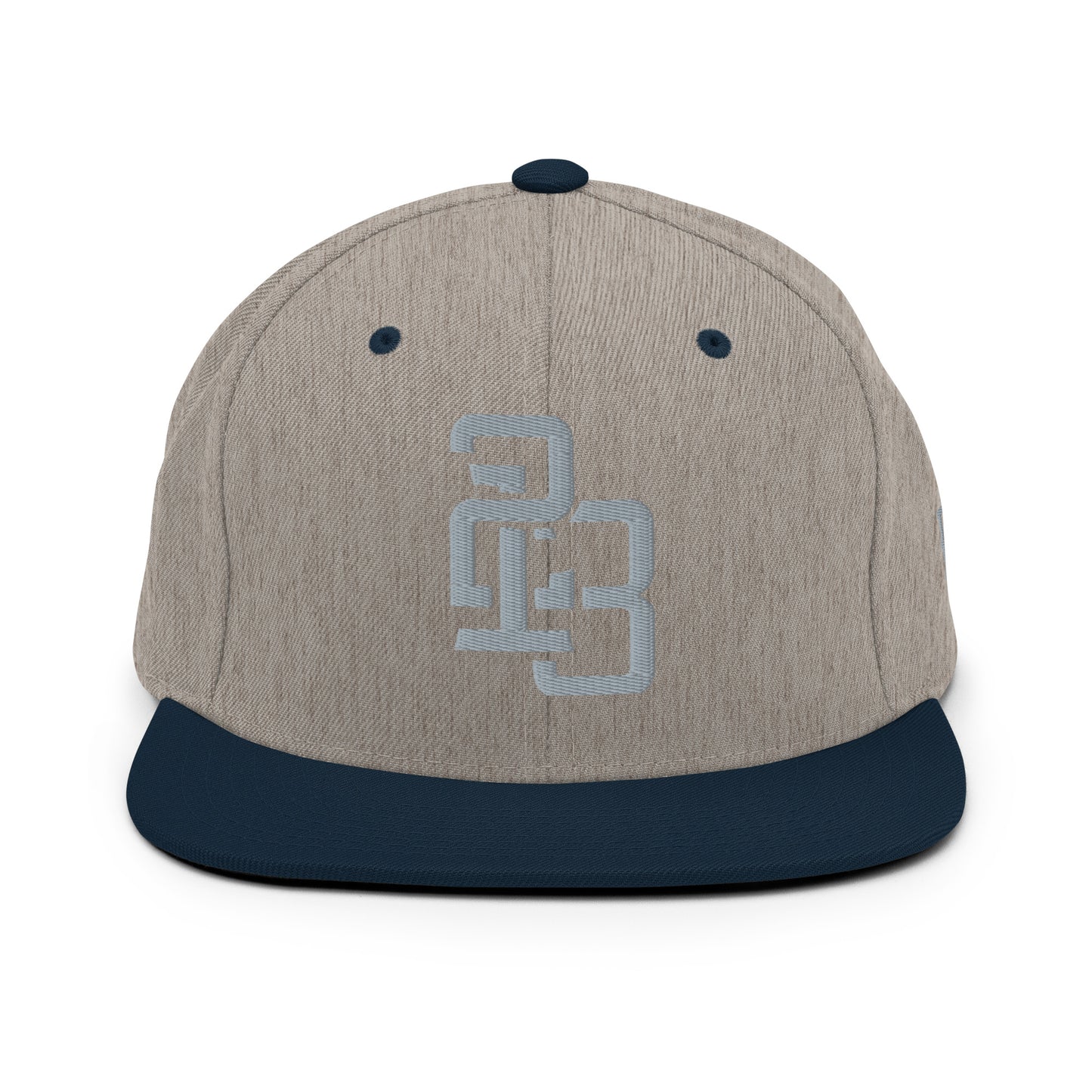 "213" Wool Blend Snapback Hat | Yupoong 6089M | E Luna SELECT Tricrest 3 Grey Thread Front, Left Side & Back Logos