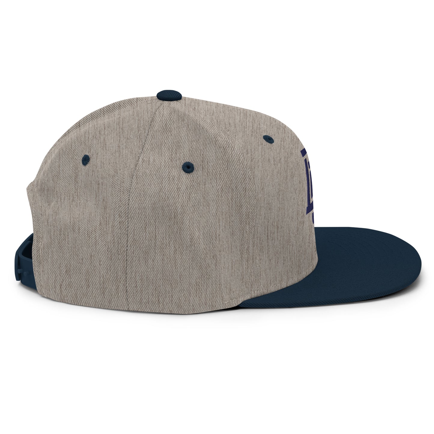 "DGO" Wool Blend Snapback Hat | Yupoong 6089M | E Luna ESSENTIAL Duocrest 2 Navy Thread Front & Left Side Logos