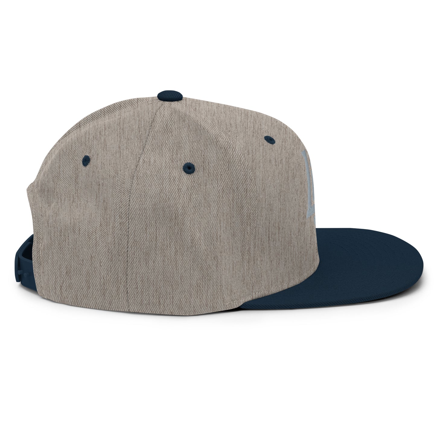 "LOS" Wool Blend Snapback Hat | Yupoong 6089M | E Luna ESSENTIAL Duocrest 2 Grey Thread Front & Left Side Logos