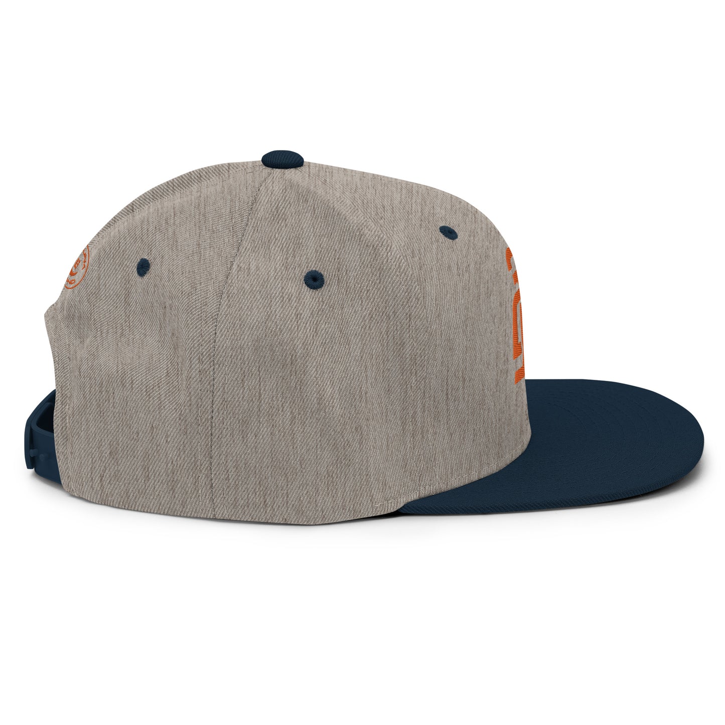 "213" Wool Blend Snapback Hat | Yupoong 6089M | E Luna SELECT Tricrest 3 Orange Thread Front, Left Side & Back Logos