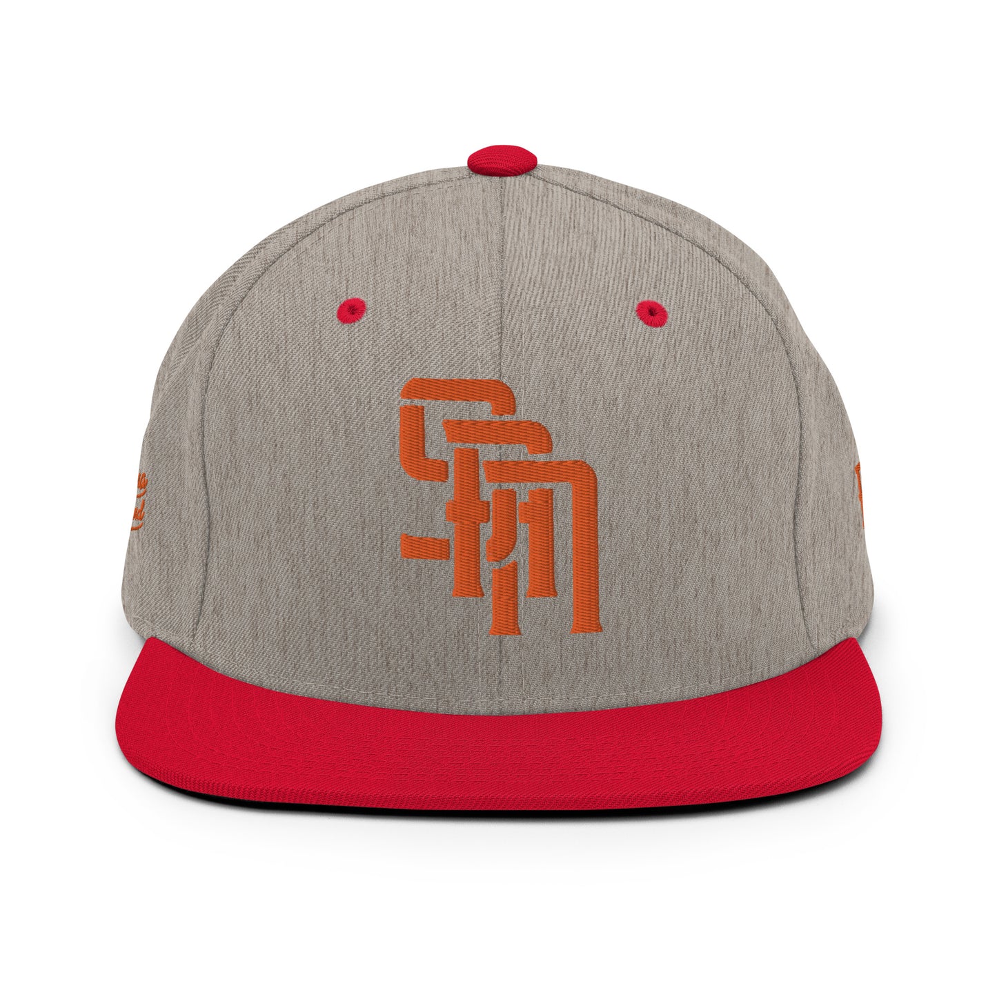 "SAN" Wool Blend Snapback Hat | Yupoong 6089M | E Luna Brand PREMIUM Quadcrest 4 Orange Thread Logos: Front, Left, Right Signature & Back [3D Puff Edition]