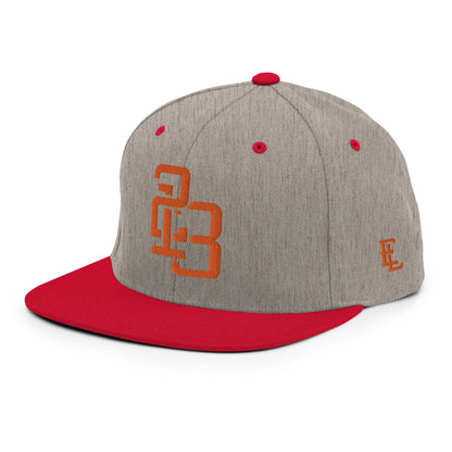 "213" Wool Blend Snapback Hat | Yupoong 6089M | E Luna SELECT Tricrest 3 Orange Thread Front, Left Side & Back Logos