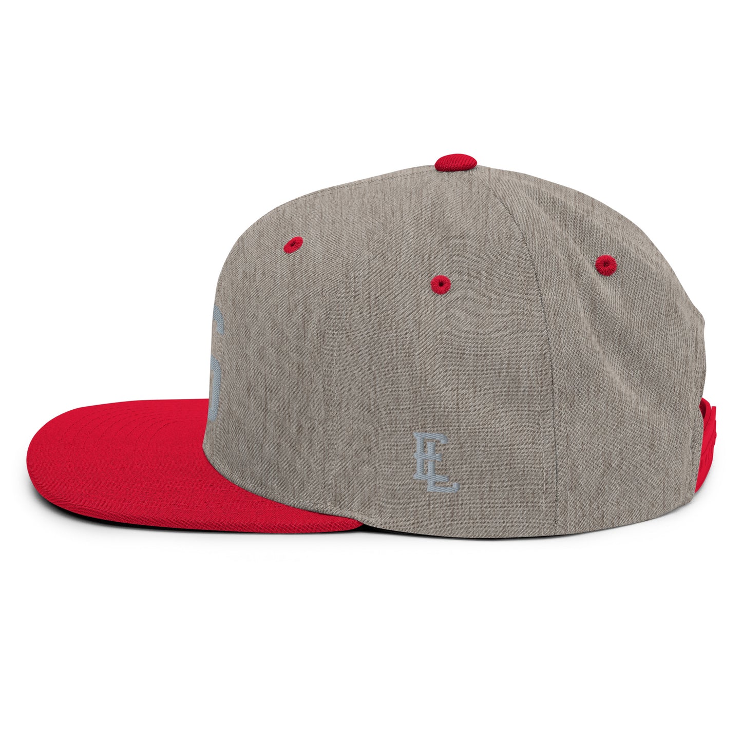 "LOS" Wool Blend Snapback Hat | Yupoong 6089M | E Luna ESSENTIAL Duocrest 2 Grey Thread Front & Left Side Logos