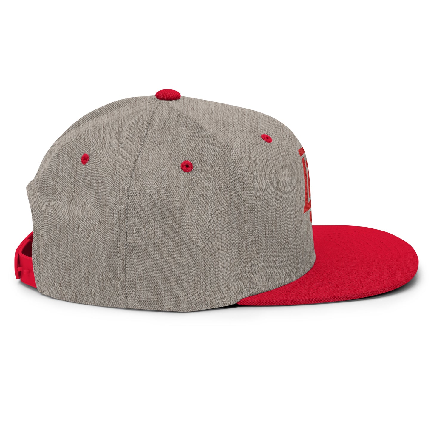 "DGO" Wool Blend Snapback Hat | Yupoong 6089M | E Luna ESSENTIAL Duocrest 2 Red Thread Front & Left Side Logos