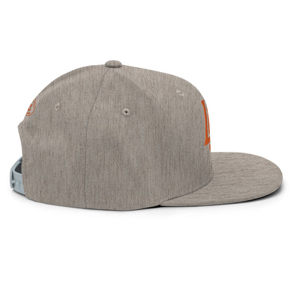 "LOS" Wool Blend Snapback Hat | Yupoong 6089M | E Luna SELECT Tricrest 3 Orange Thread Front, Left Side & Back Logos