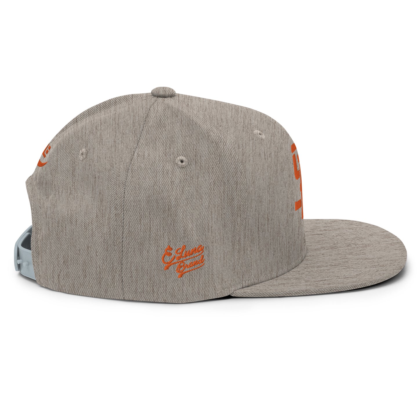 "SAN" Wool Blend Snapback Hat | Yupoong 6089M | E Luna Brand PREMIUM Quadcrest 4 Orange Thread Logos: Front, Left, Right Signature & Back [3D Puff Edition]