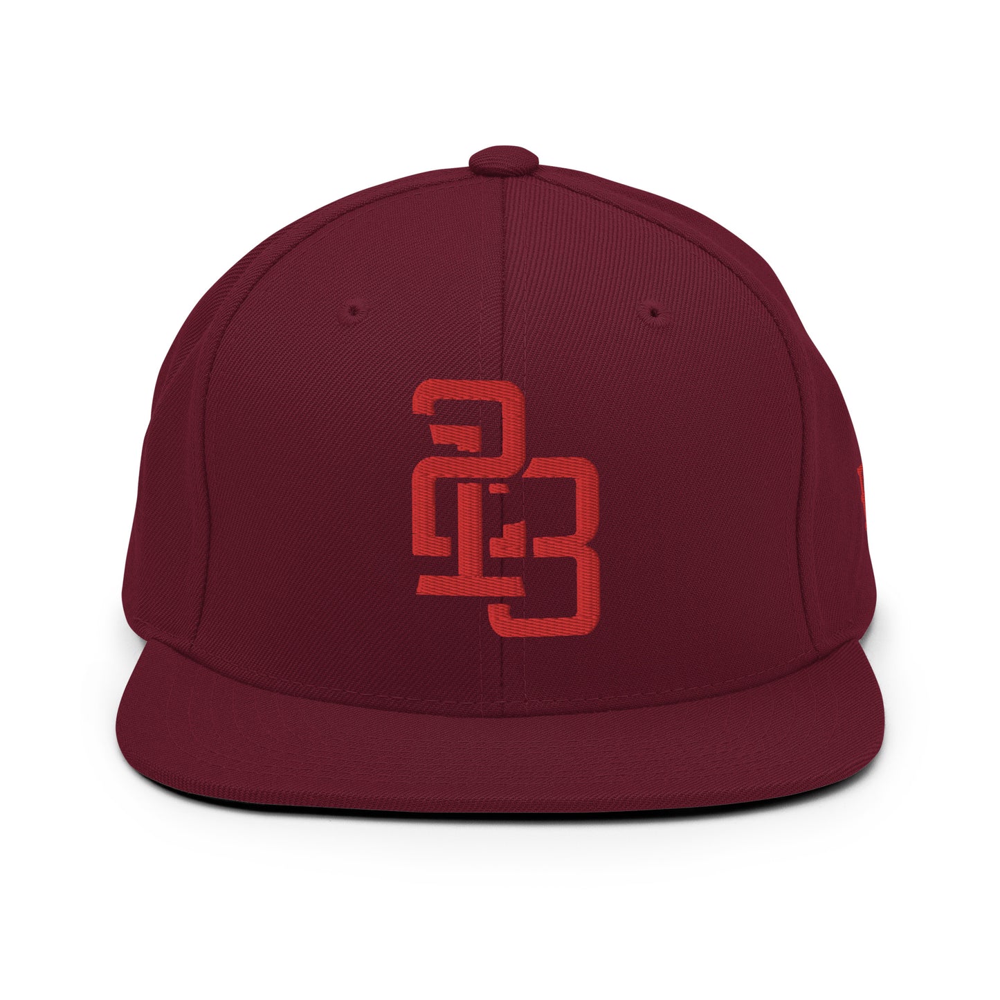 "213" Wool Blend Snapback Hat | Yupoong 6089M | E Luna ESSENTIAL Duocrest 2 Red Thread Front & Left Side Logos