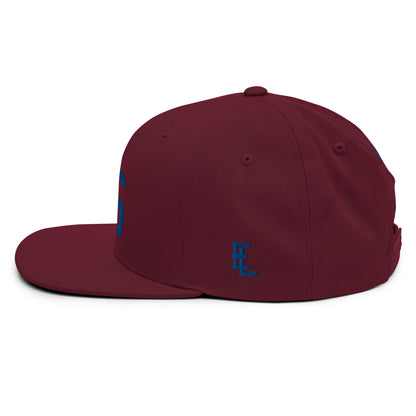 "LOS" Wool Blend Snapback Hat | Yupoong 6089M | E Luna SELECT Tricrest 3 Royal Thread Front, Left Side & Back Logos