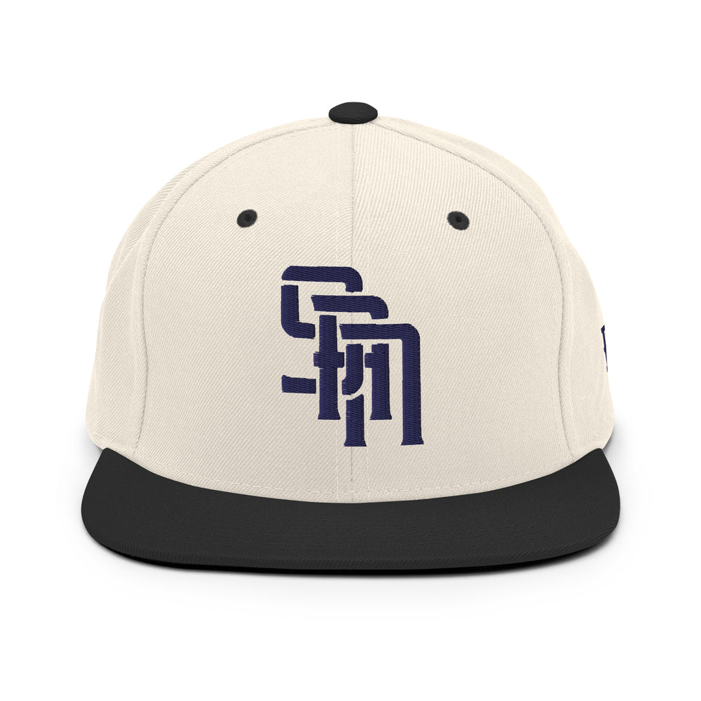 Gorra SAN de mezcla de lana con cierre a presión | E Luna Brand SELECT | 3 logotipos bordados en azul marino | Edición con relieve 3D