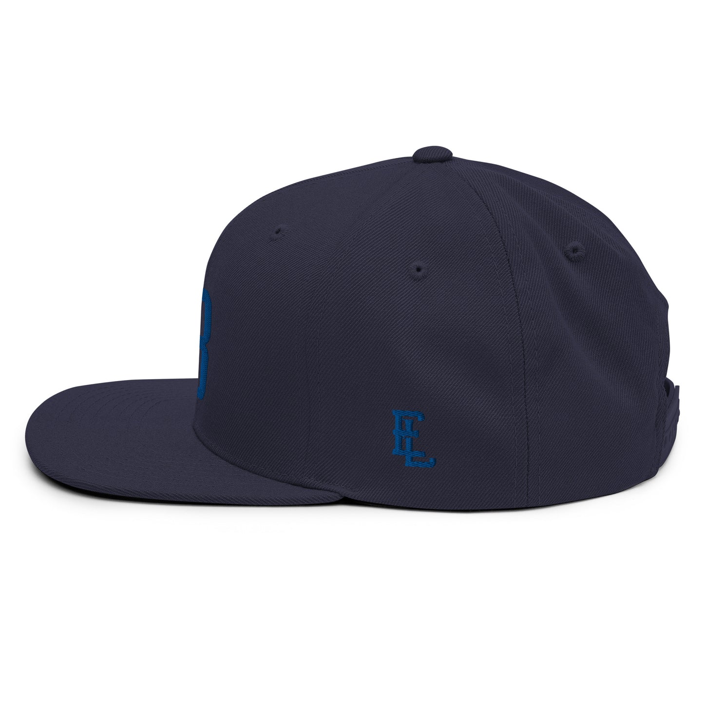 "213" Wool Blend Snapback Hat | Yupoong 6089M | E Luna ESSENTIAL Duocrest 2 Royal Thread Front & Left Side Logos