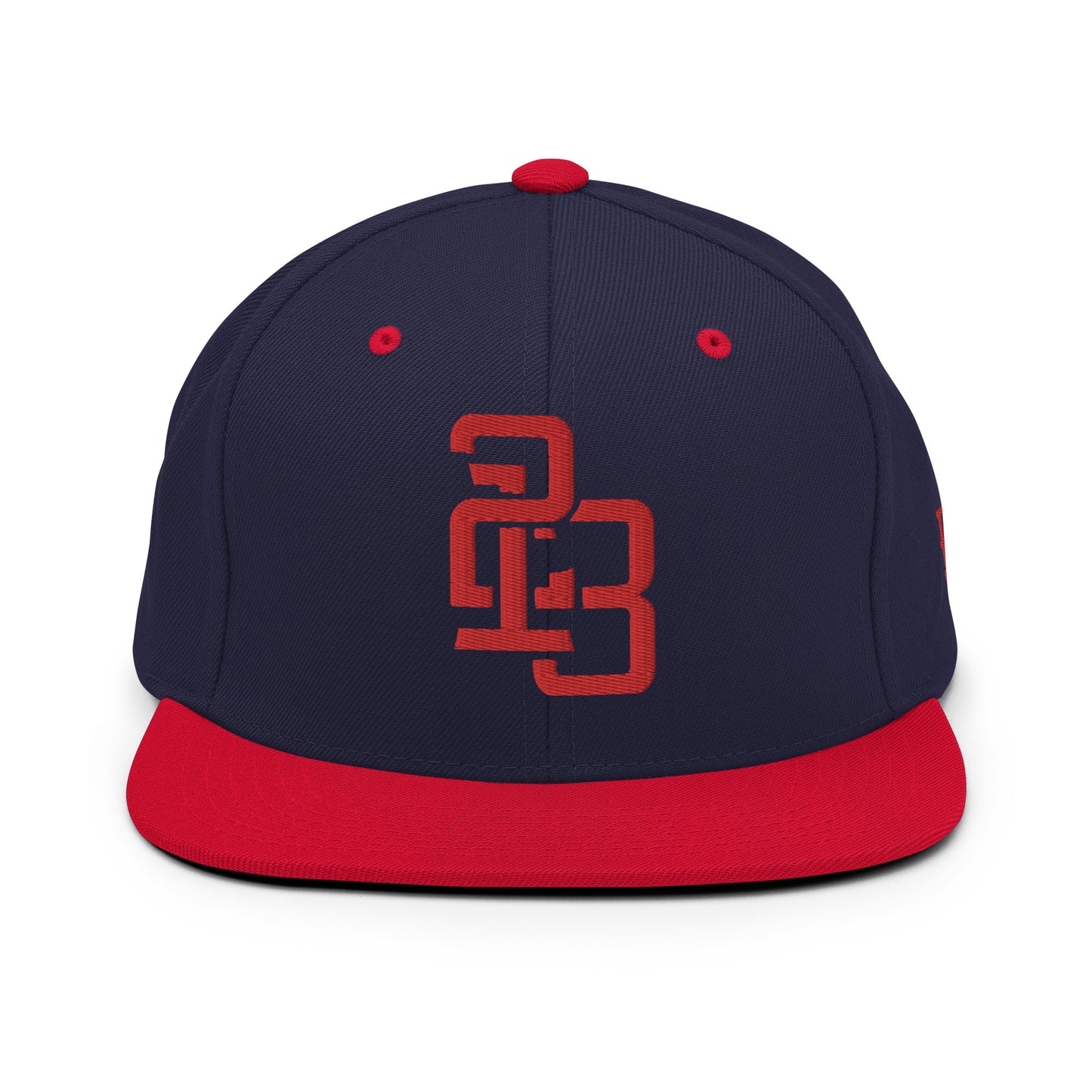 "213" Wool Blend Snapback Hat | Yupoong 6089M | E Luna ESSENTIAL Duocrest 2 Red Thread Front & Left Side Logos
