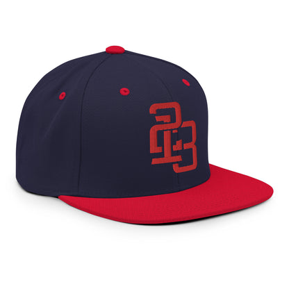 "213" Wool Blend Snapback Hat | Yupoong 6089M | E Luna ESSENTIAL Duocrest 2 Red Thread Front & Left Side Logos