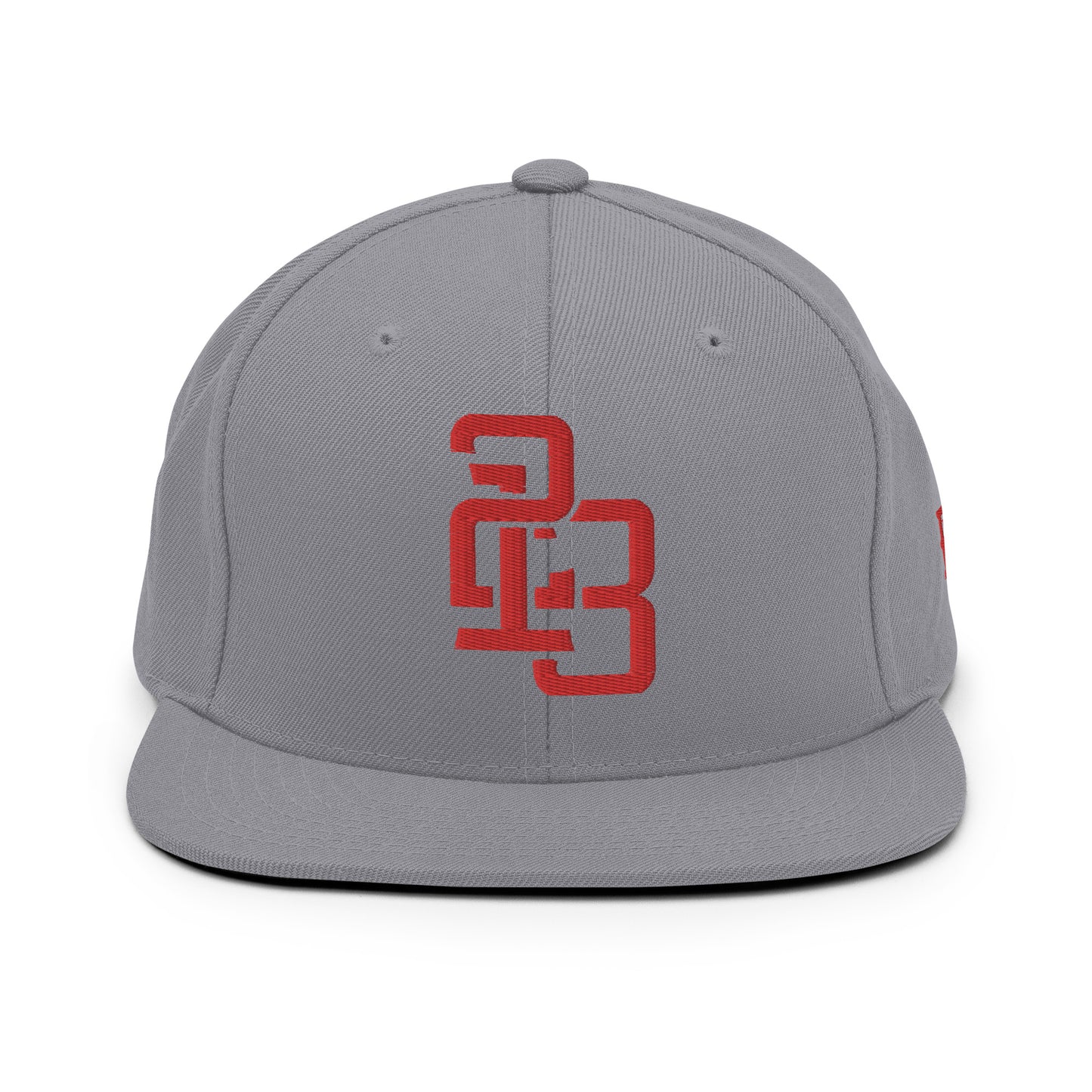 "213" Wool Blend Snapback Hat | Yupoong 6089M | E Luna ESSENTIAL Duocrest 2 Red Thread Front & Left Side Logos