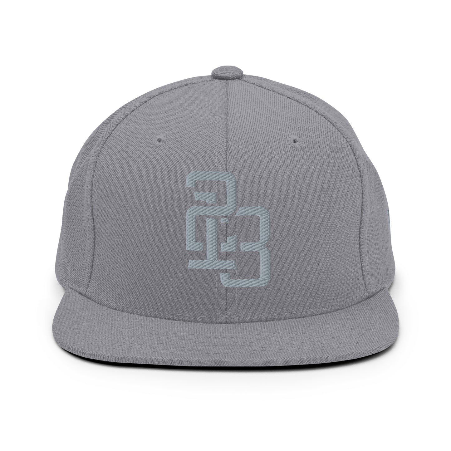 "213" Wool Blend Snapback Hat | Yupoong 6089M | E Luna SELECT Tricrest 3 Grey Thread Front, Left Side & Back Logos