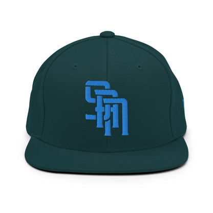 "SAN" Wool Blend Snapback Hat | Yupoong 6089M | E Luna Brand SELECT Tricrest 3 Aqua/Teal Thread Logos: Front, Left & Back [3D Puff Edition]