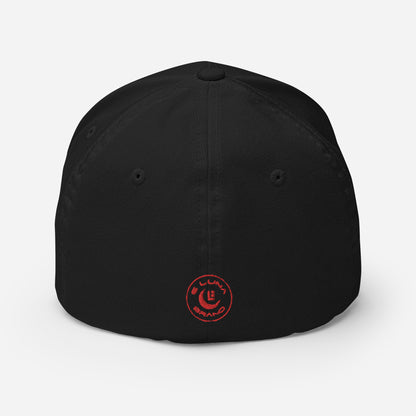 "DGO" Structured Twill Cap | Flexfit 6277 | E Luna SELECT Tricrest 3 Red Thread Front, Left Side & Back Logos