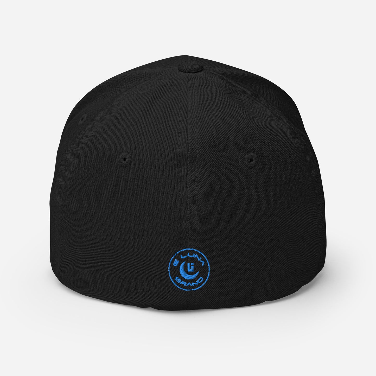 "213" Structured Twill Cap | Flexfit 6277 | E Luna SELECT Tricrest 3 Aqua/Teal Thread Front, Left Side & Back Logos