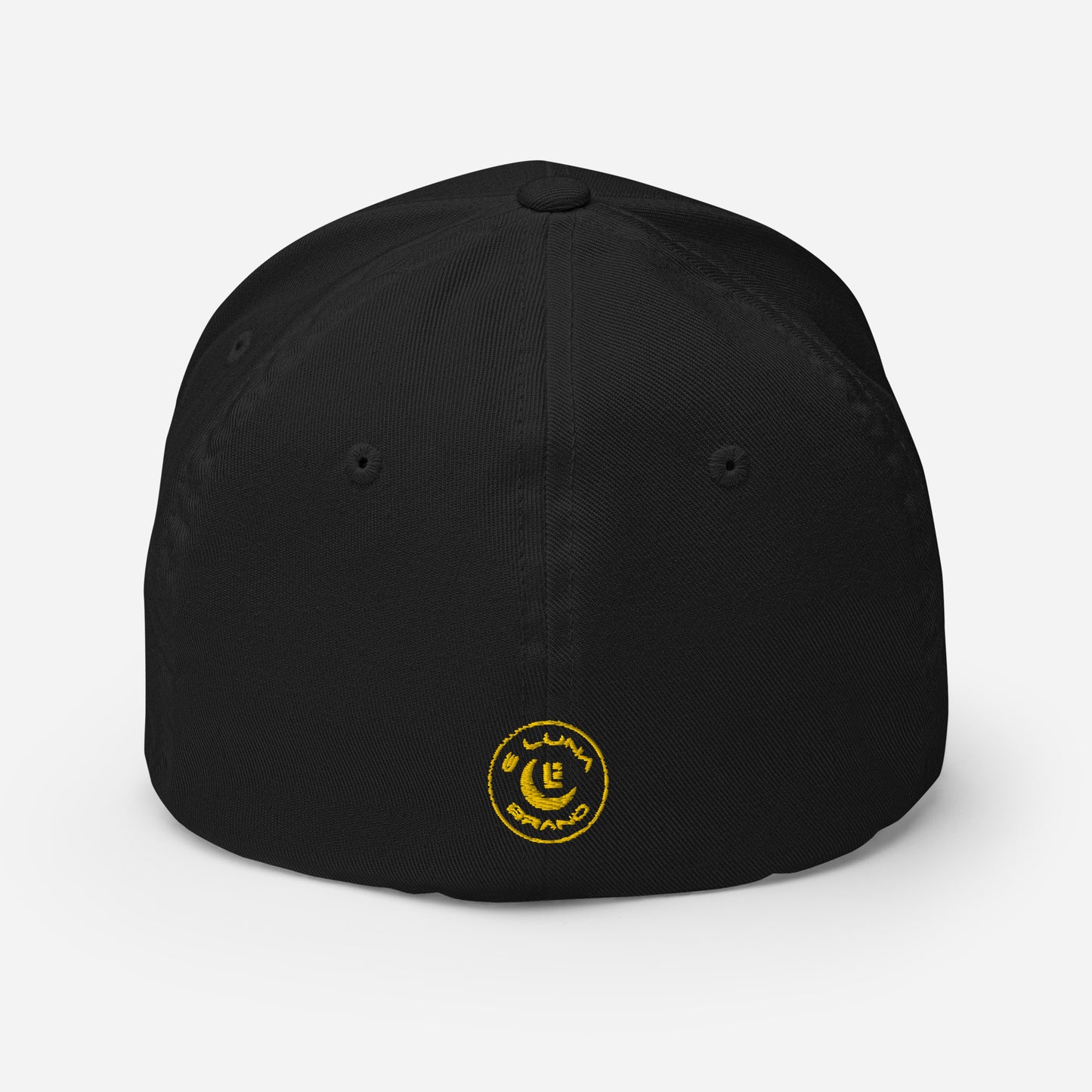 "213" Structured Twill Cap | Flexfit 6277 | E Luna SELECT Tricrest 3 Gold Thread Front, Left Side & Back Logos