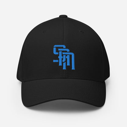"SAN" Structured Twill Cap | Flexfit 6277 | E Luna Brand ESSENTIAL Duocrest 2 Aqua/Teal Thread Logos: Front & Left