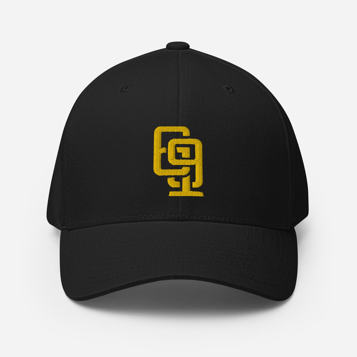 "619" Structured Twill Cap | Flexfit 6277 | E Luna SELECT Tricrest 3 Gold Thread Front, Left Side & Back Logos