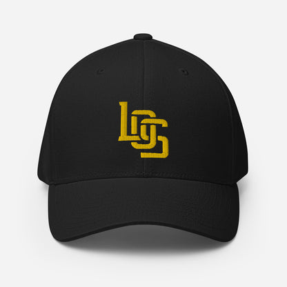 "LOS" Structured Twill Cap | Flexfit 6277 | E Luna ESSENTIAL Duocrest 2 Gold Thread Front & Left Side Logos