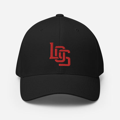 "LOS" Structured Twill Cap | Flexfit 6277 | E Luna ESSENTIAL Duocrest 2 Red Thread Front & Left Side Logos