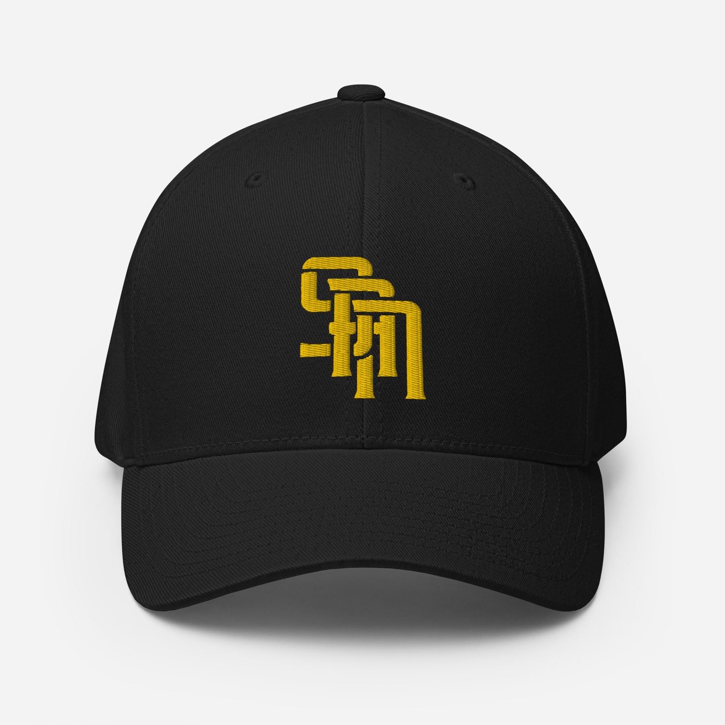 "SAN" Structured Twill Cap | Flexfit 6277 | E Luna Brand PREMIUM Quadcrest 4 Gold Thread Logos: Front, Left, Right Signature & Back [3D Puff Edition]