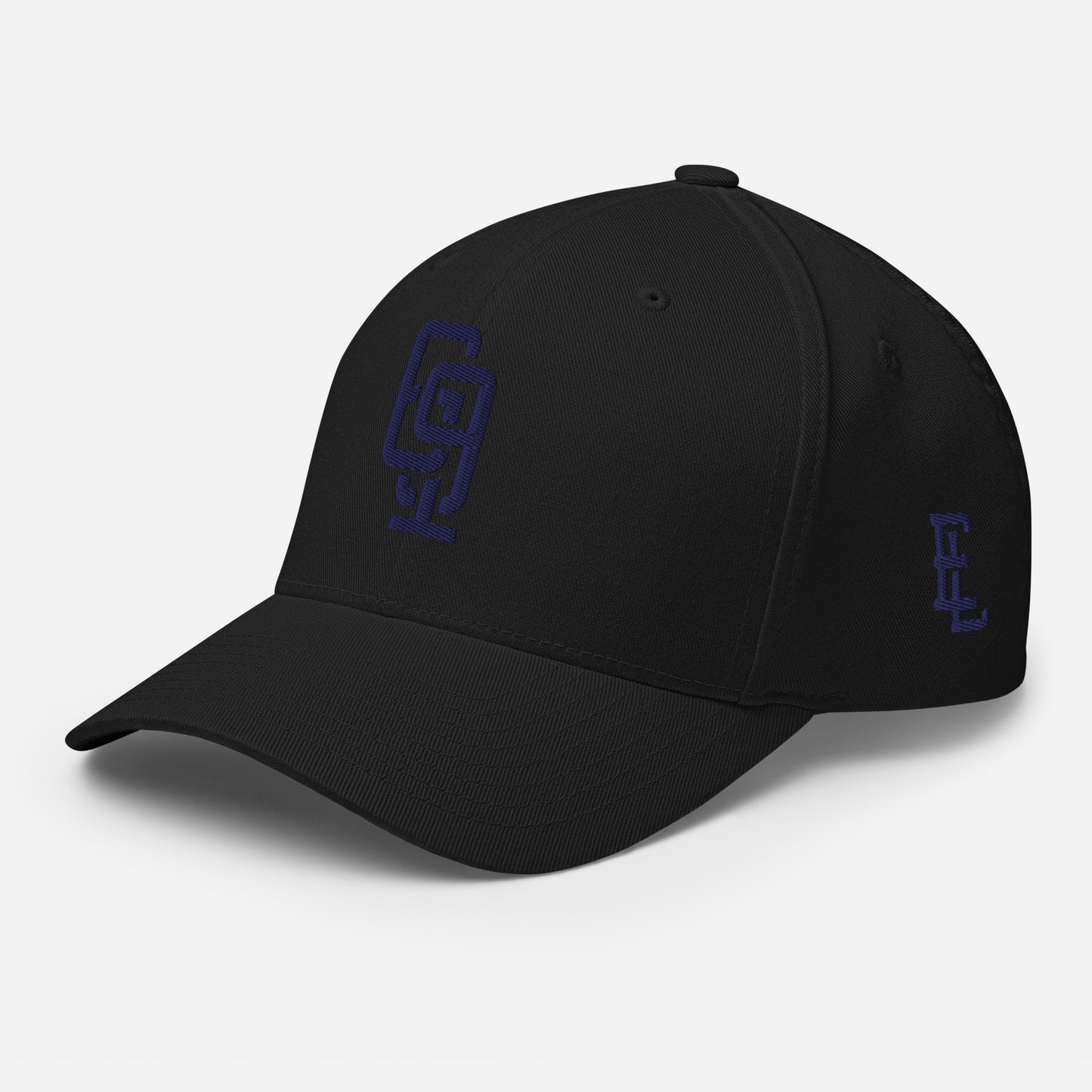 "619" Structured Twill Cap | Flexfit 6277 | E Luna SELECT Tricrest 3 Navy Thread Front, Left Side & Back Logos