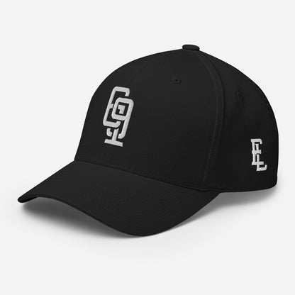 "619" Structured Twill Cap | Flexfit 6277 | E Luna Brand SELECT Tricrest 3 White Thread Front, Left Side & Back Logos