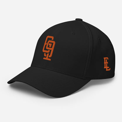 "619" Structured Twill Cap | Flexfit 6277 | E Luna ESSENTIAL Duocrest 2 Orange Thread Front & Left Side Logos