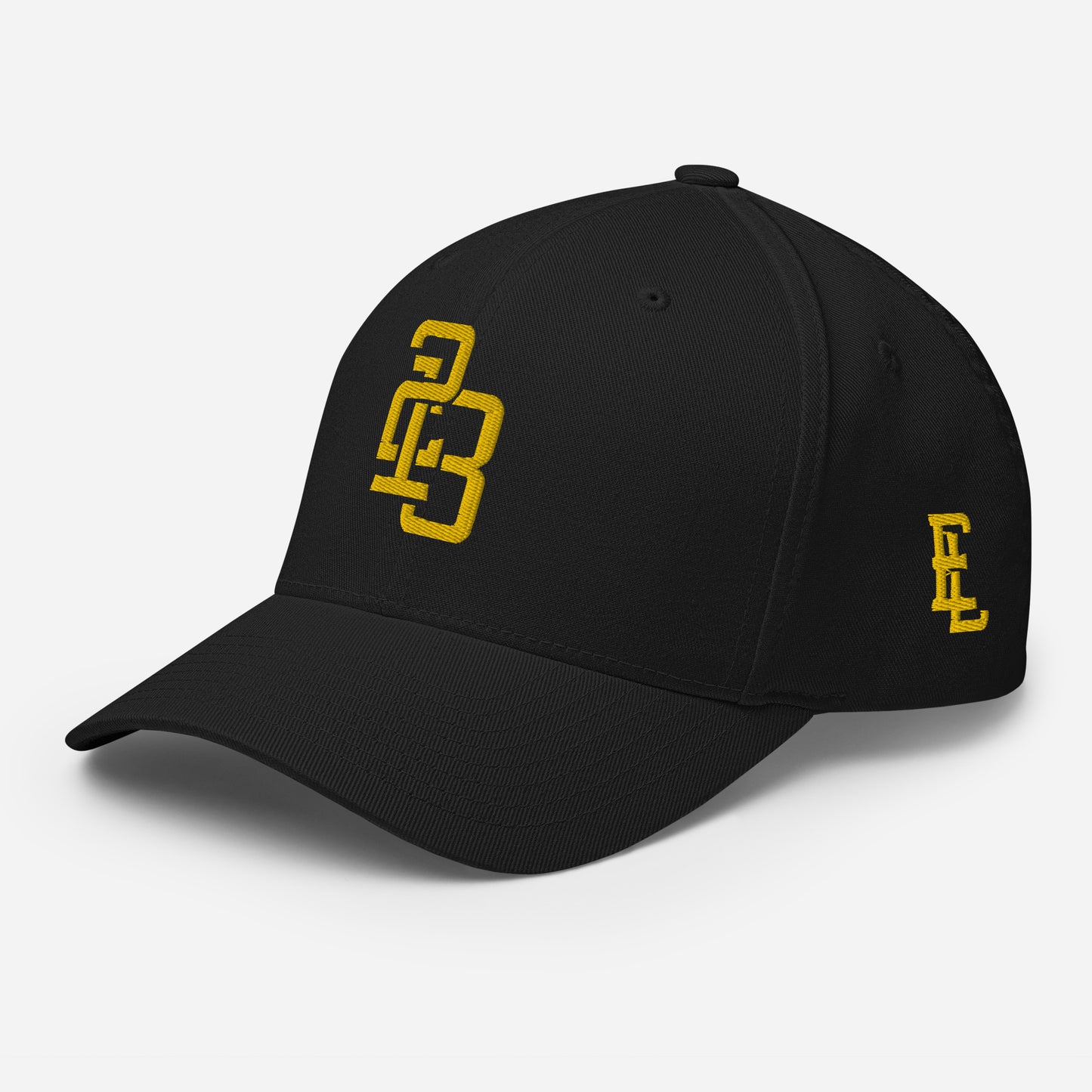 "213" Structured Twill Cap | Flexfit 6277 | E Luna SELECT Tricrest 3 Gold Thread Front, Left Side & Back Logos