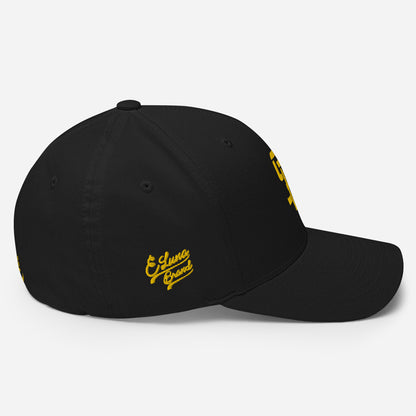 "SAN" Structured Twill Cap | Flexfit 6277 | E Luna Brand PREMIUM Quadcrest 4 Gold Thread Logos: Front, Left, Right Signature & Back [3D Puff Edition]