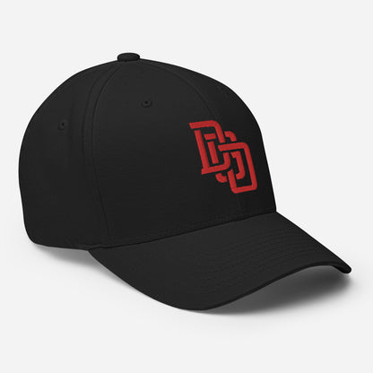 "DGO" Structured Twill Cap | Flexfit 6277 | E Luna SELECT Tricrest 3 Red Thread Front, Left Side & Back Logos