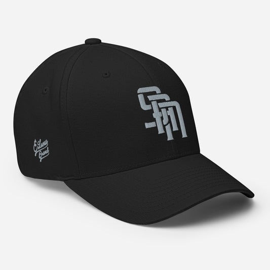 "SAN" Structured Twill Cap | Flexfit 6277 | E Luna Brand PREMIUM Quadcrest 4 Grey Thread Logos: Front, Left, Right Signature & Back [3D Puff Edition]