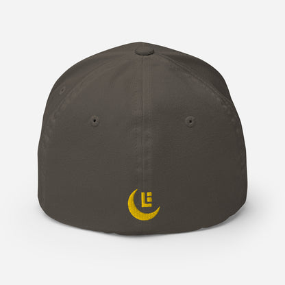 "SAN" Structured Twill Cap | Flexfit 6277 | E Luna Brand PREMIUM Quadcrest 4 Gold Thread Logos: Front, Left, Right Signature & Back [3D Puff Edition]