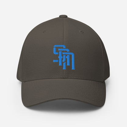 "SAN" Structured Twill Cap | Flexfit 6277 | E Luna Brand ESSENTIAL Duocrest 2 Aqua/Teal Thread Logos: Front & Left
