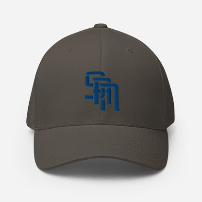 "SAN" Structured Twill Cap | Flexfit 6277 | E Luna Brand ESSENTIAL Duocrest 2 Royal Thread Logos: Front & Left