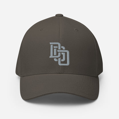 "DGO" Structured Twill Cap | Flexfit 6277 | E Luna ESSENTIAL Duocrest 2 Grey Thread Front & Left Side Logos