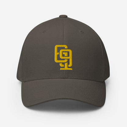 "619" Structured Twill Cap | Flexfit 6277 | E Luna SELECT Tricrest 3 Gold Thread Front, Left Side & Back Logos