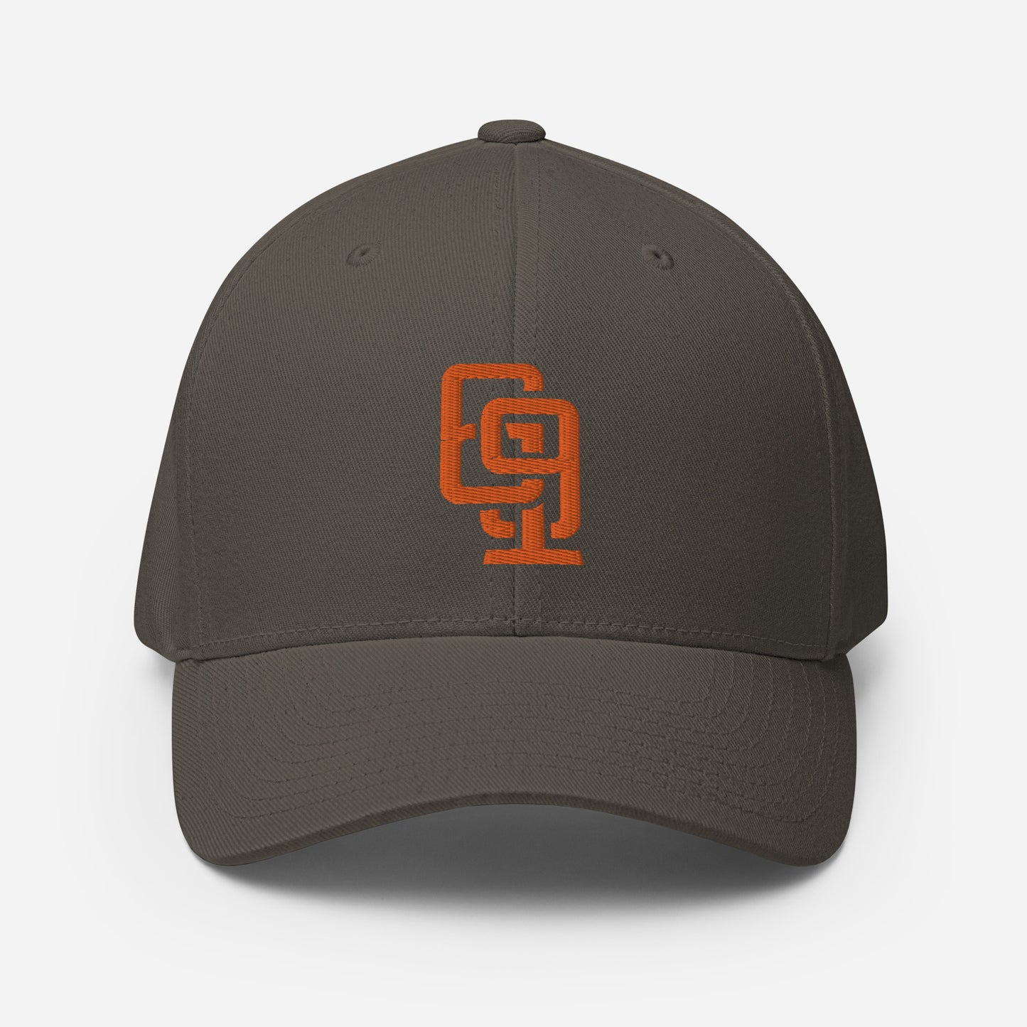 "619" Structured Twill Cap | Flexfit 6277 | E Luna ESSENTIAL Duocrest 2 Orange Thread Front & Left Side Logos