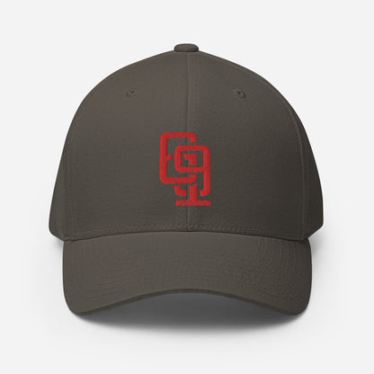 "619" Structured Twill Cap | Flexfit 6277 | E Luna ESSENTIAL Duocrest 2 Red Thread Front & Left Side Logos