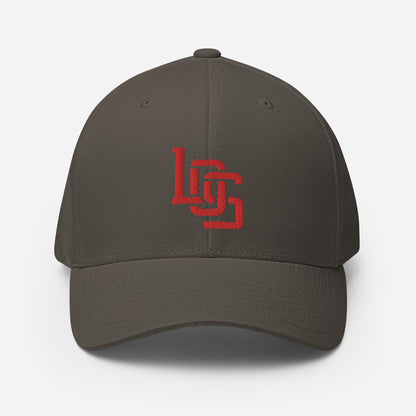 "LOS" Structured Twill Cap | Flexfit 6277 | E Luna SELECT Tricrest 3 Red Thread Front, Left Side & Back Logos