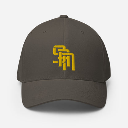 "SAN" Structured Twill Cap | Flexfit 6277 | E Luna Brand PREMIUM Quadcrest 4 Gold Thread Logos: Front, Left, Right Signature & Back [3D Puff Edition]