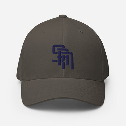 "SAN" Structured Twill Cap | Flexfit 6277 | E Luna Brand SELECT Tricrest 3 Navy Thread Logos: Front, Left & Back [3D Puff Edition]