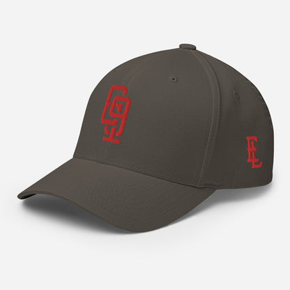 "619" Structured Twill Cap | Flexfit 6277 | E Luna ESSENTIAL Duocrest 2 Red Thread Front & Left Side Logos